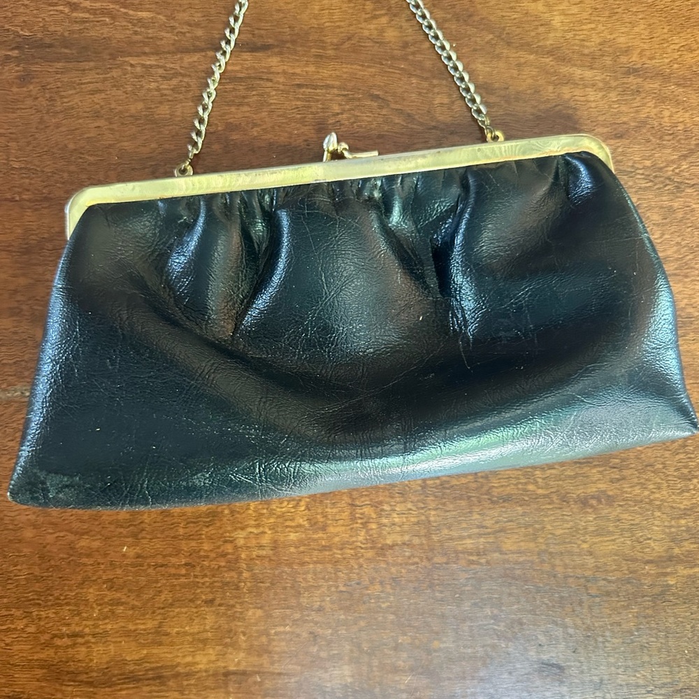 Vintage Elegant Black Leather Clutch Bag 1950s - Picture 3 of 3
